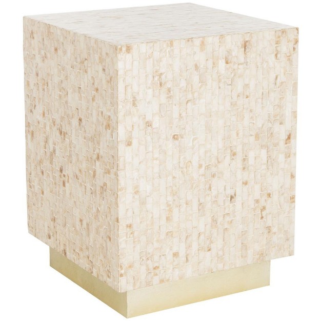 Juno Rectangle Mosaic Side Table Multi Beige gold Safavieh