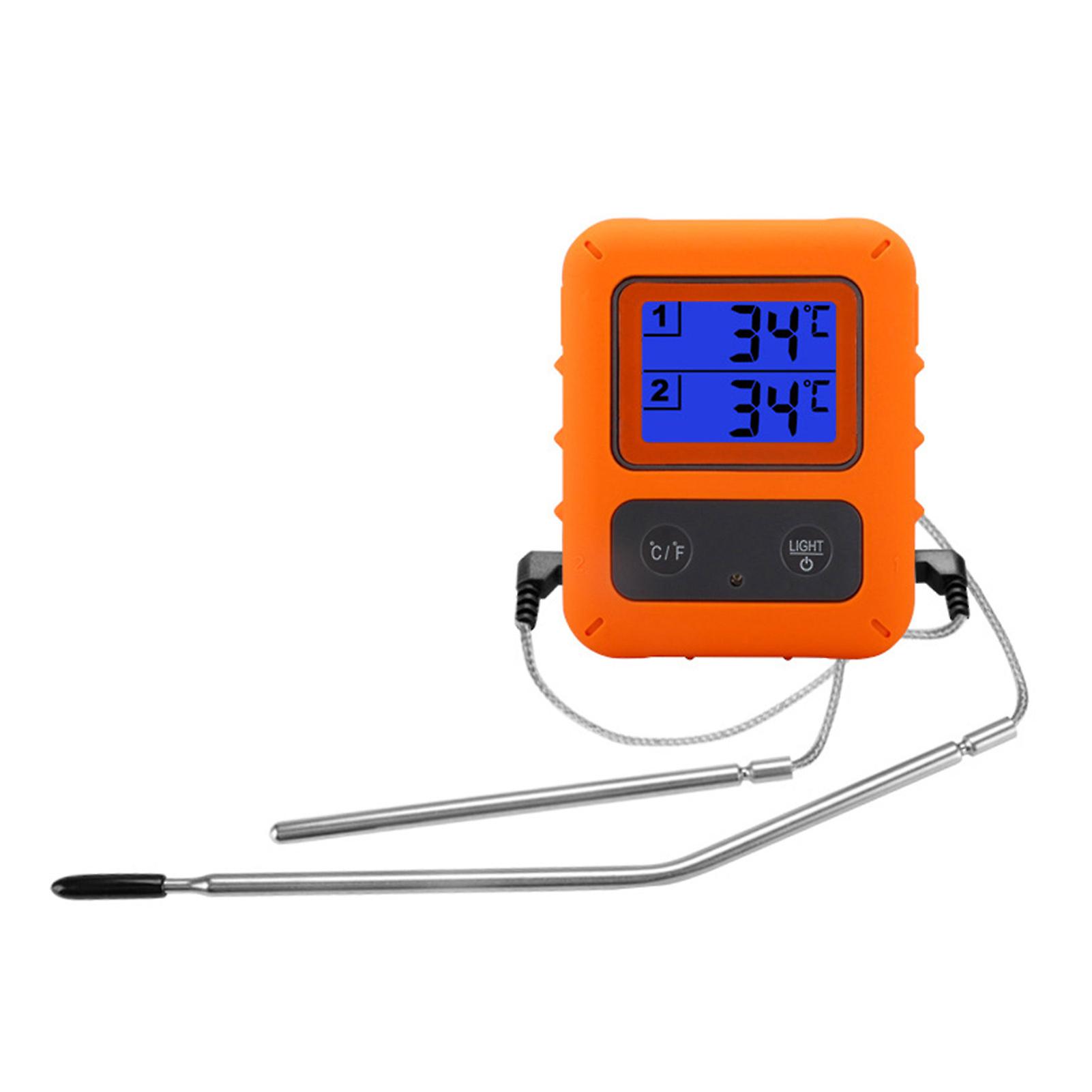 Orange Wireless Digital Meat Thermometer For Grilling Smoker Bbq Grill Oven Thermometer With Dual Probe Kitchen Cooking Food Thermometer