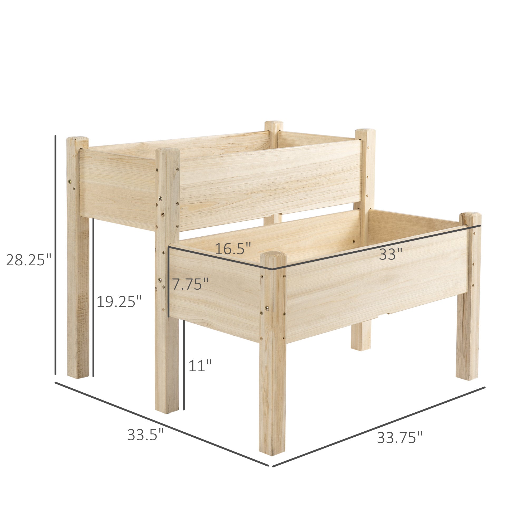 Outsunny 34"x34"x28" Raised Garden Bed 2-Tier Wooden Planter Box for Backyard, Patio to Grow Vegetables, Herbs, and Flowers Natural