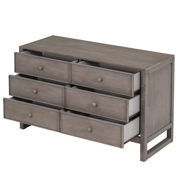 Rustic Wooden Dresser with 6 Drawers， Storage Cabinet for Bedroom - - 36723967