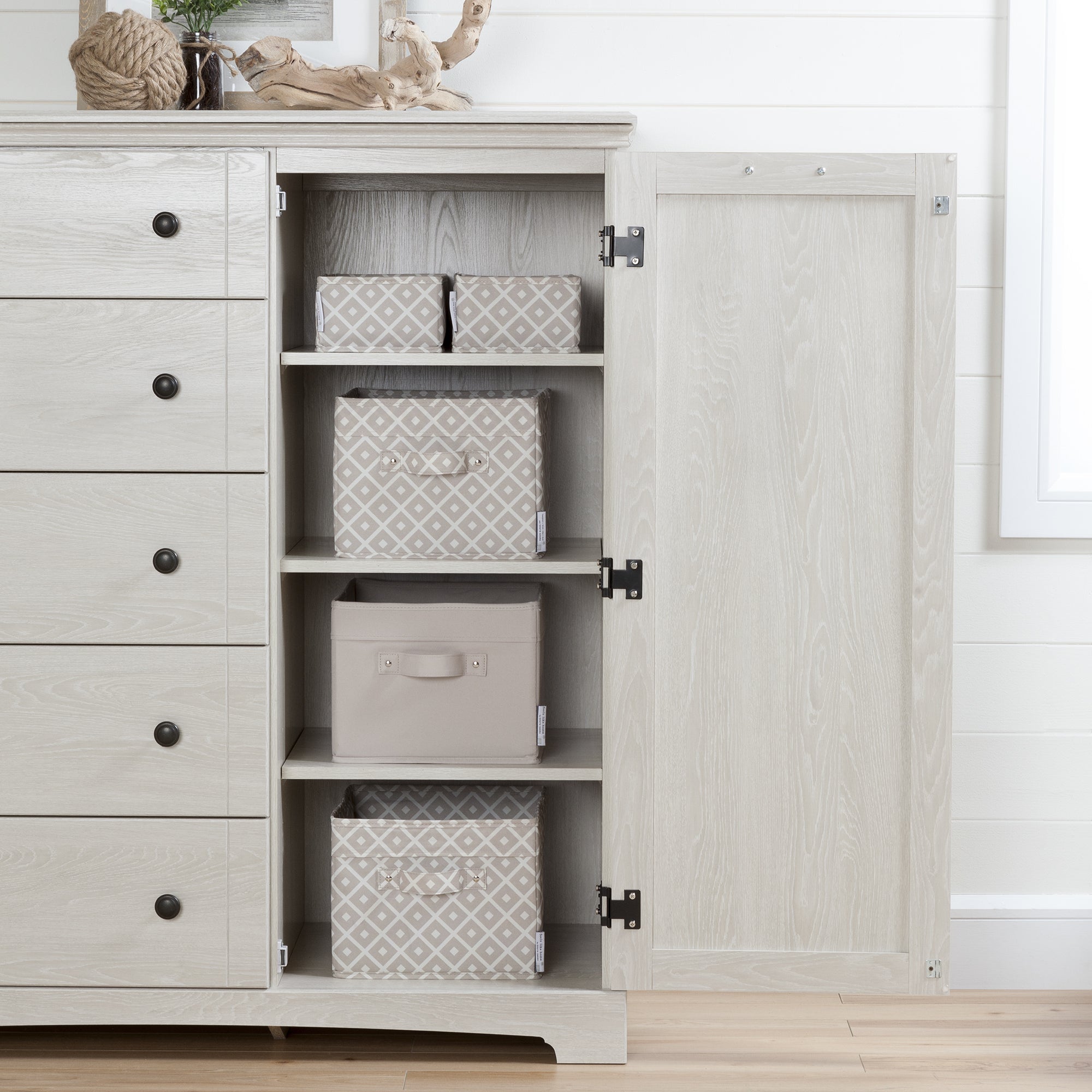 South Shore Avilla Door Chest with 5 Drawers, Winter Oak