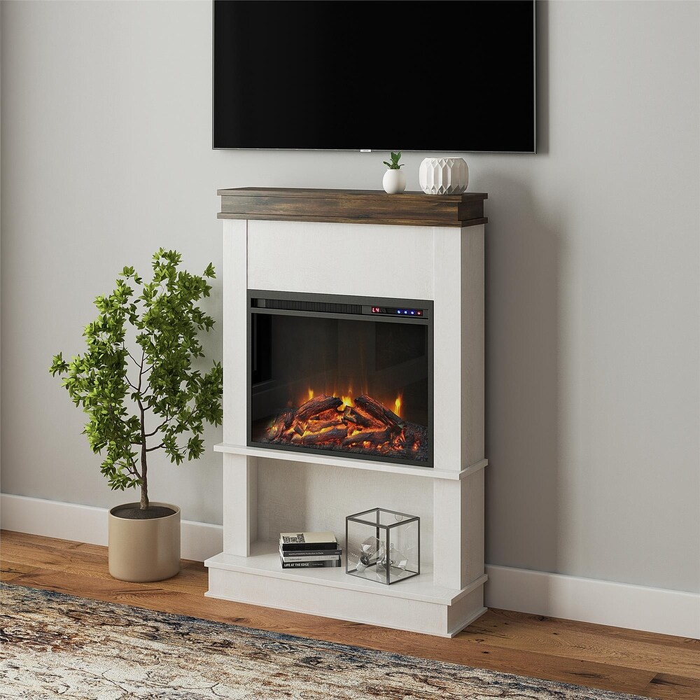 Ameriwood Home Melwood Electric Fireplace with Mantel   Open Shelf