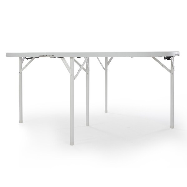 Round Plastic Folding Portable Dining Table with Carrying Handle，5 Legs for Indoor，Outdoor，Parties，Banquets and Events