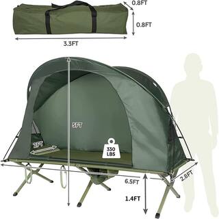 Alpulon 1-Person Green Outdoor Folding Camping Tent Cot Elevated Compact Tent with External Cover ZMWV477