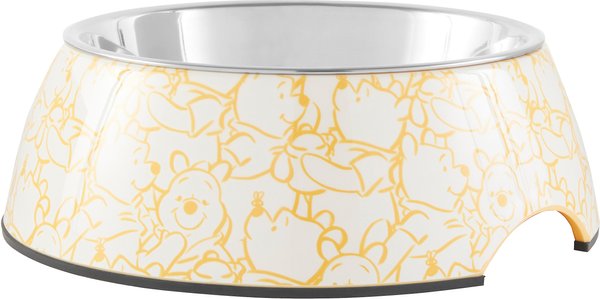 Disney Winnie the Pooh Non-Skid Stainless Steel with Melamine Stand Dog and Cat Bowl， Yellow