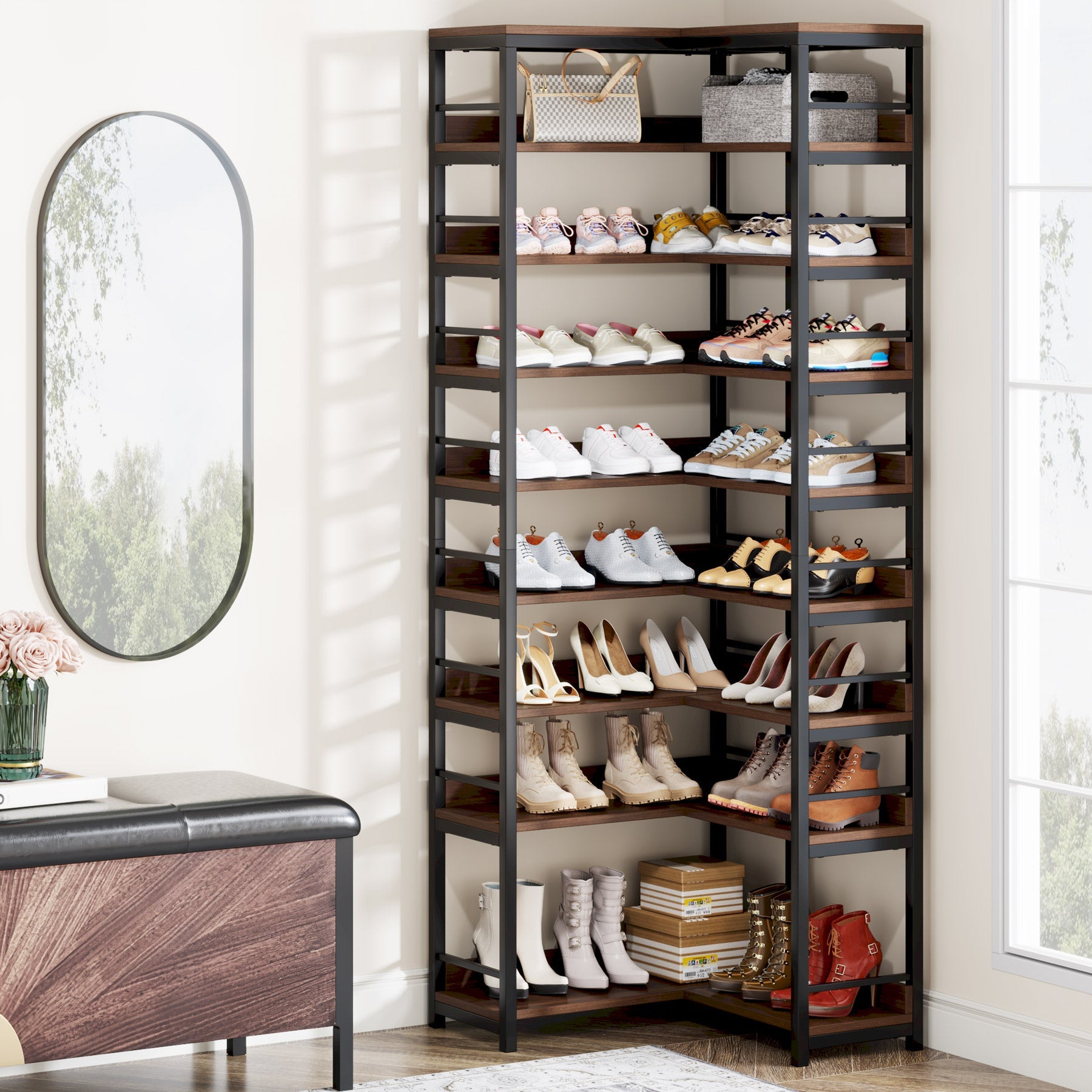 9-Tier Corner Shoe Rack, Freestanding Shoe Storage Shelf