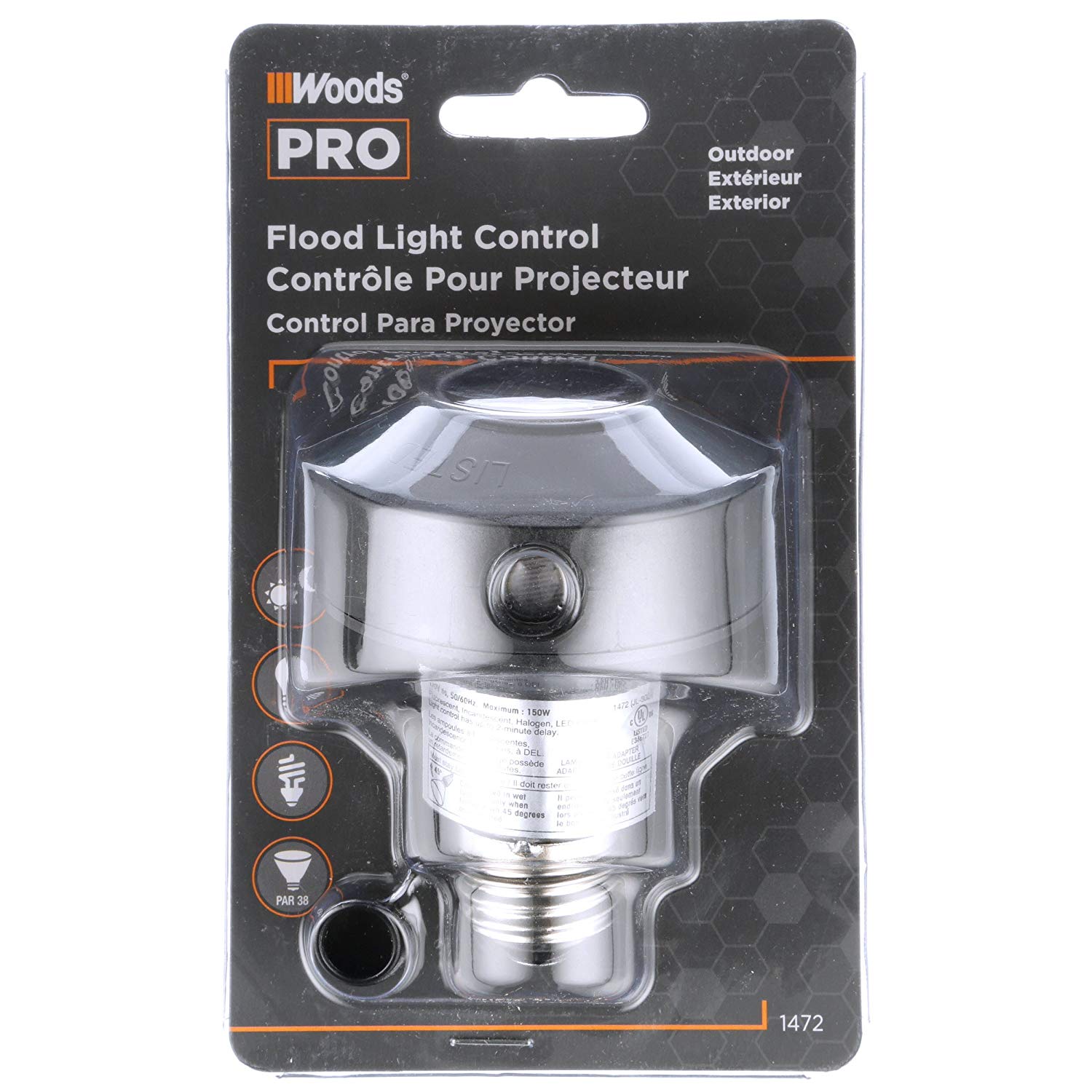 Woods 1472WD Outdoor Floodlight Control Socket with Light Sensor Photocell