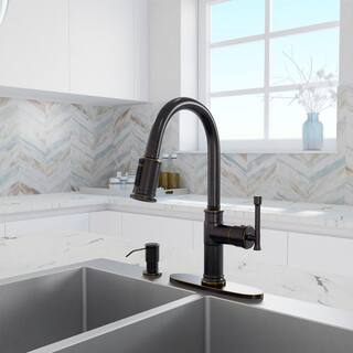 Boyel Living 1.8 GPM Single Handle Pull Down Sprayer Kitchen Faucet with Soap Dispenser and Ceramic Cartridge in Oil Rubbed Bronze BL-APS136-ORB