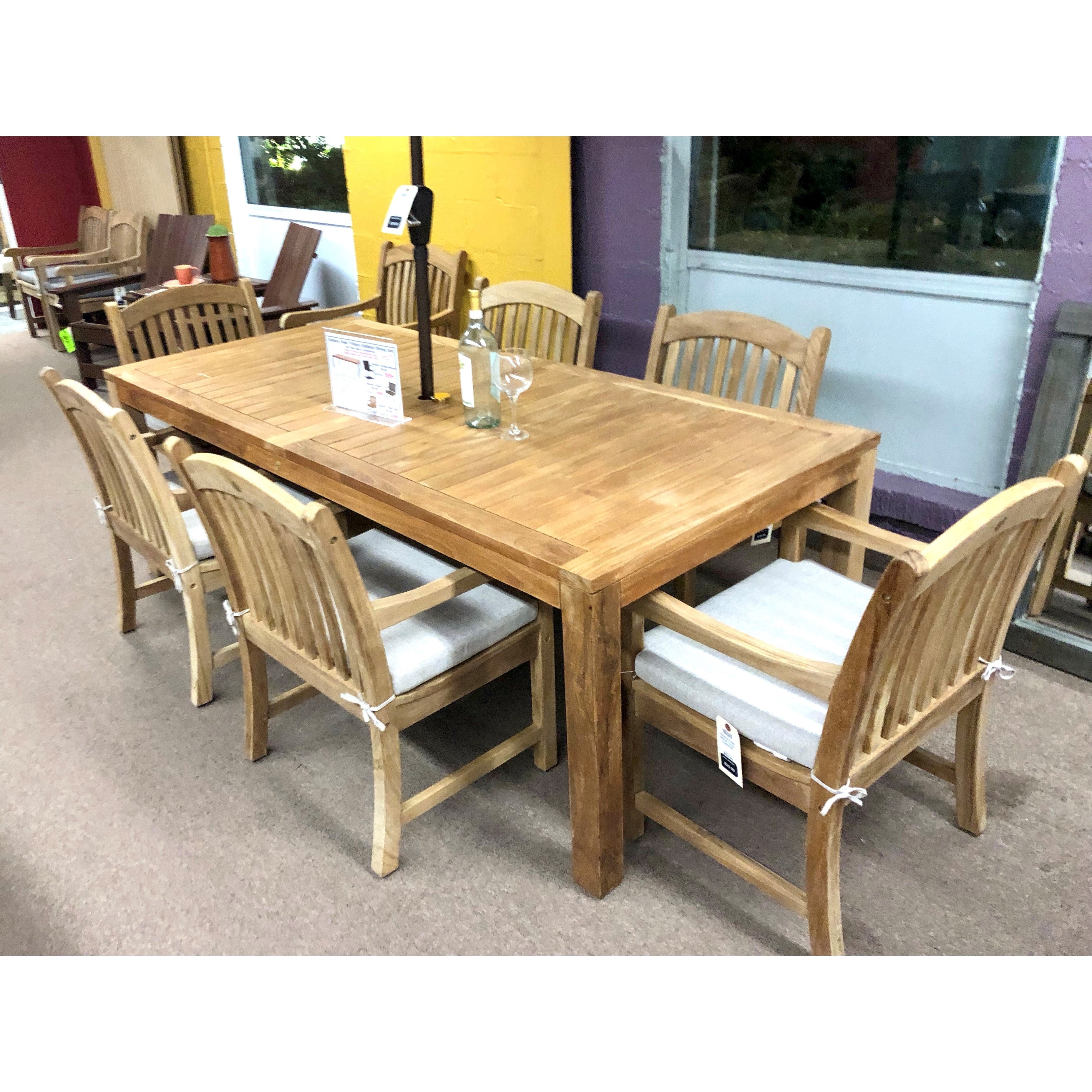 Katana Teak 7pc Outdoor Dining Set (Teak 86 Rectangular Table with 6 Woven Sanur Armchairs)