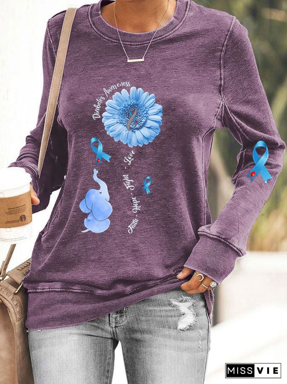 Women's Diabetes Awareness Faith Hove Fight Love Sunflower Diabetes Eleplant Sweatshirt