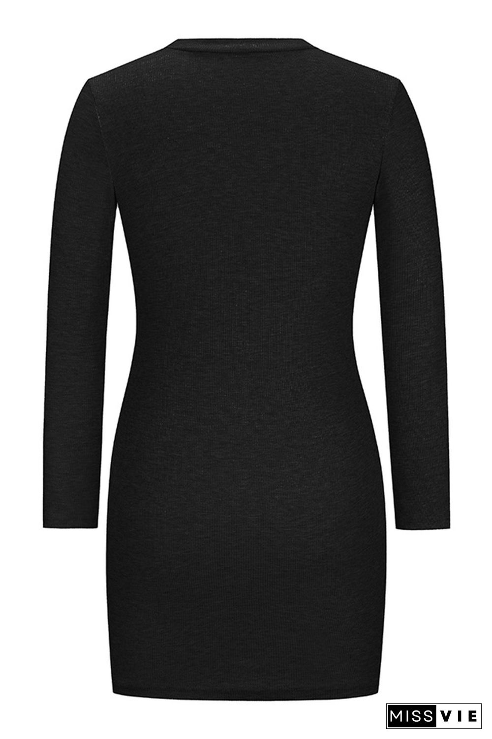 Button Rib Slim Fit Long Sleeves Dress