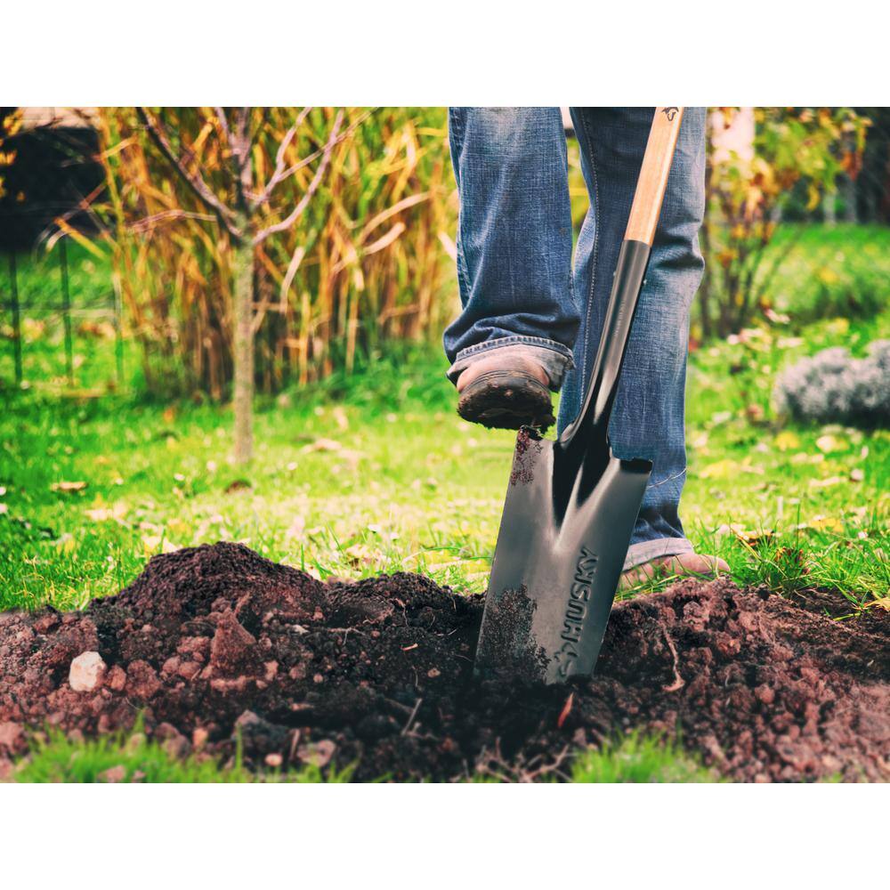 Husky 28 in. Wood Handle D-Grip Carbon Steel Drain Spade 77444-944
