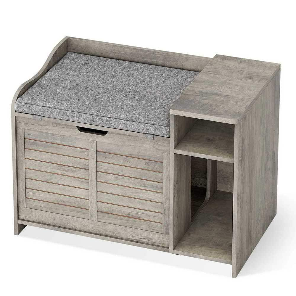 AndMakers Cat Litter Box Enclosure in Grey with Top Opening and Cushion IH-0W8R2RQF