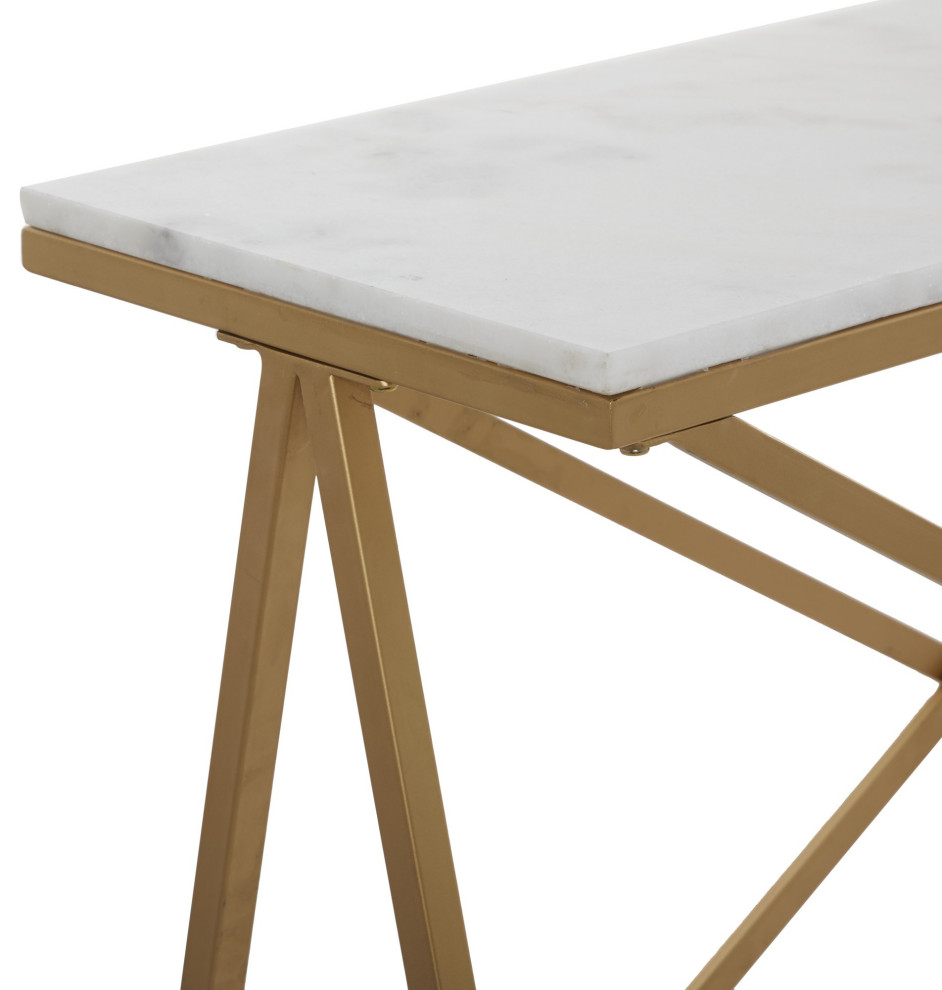 Contemporary Console Table  Crossed Metal Base  ampElegant Marble Top  Gold/White   Contemporary   Console Tables   by Decor Love  Houzz