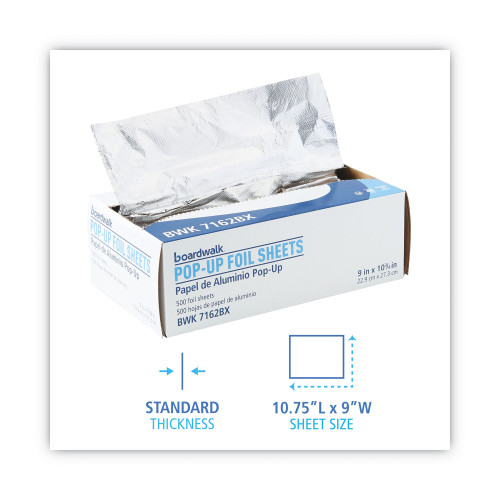 Boardwalk Standard Aluminum Foil Pop-Up Sheets， 9 x 10.75， 500/Box， 6 Boxes/Carton (7162)