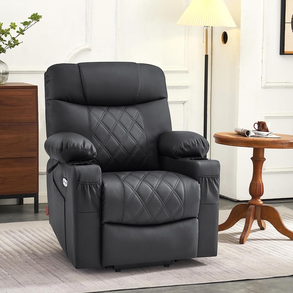 MCombo Lift Recliner Chair with Massage and Dual Heat  Adjustable Headrest  Faux Leather 7111