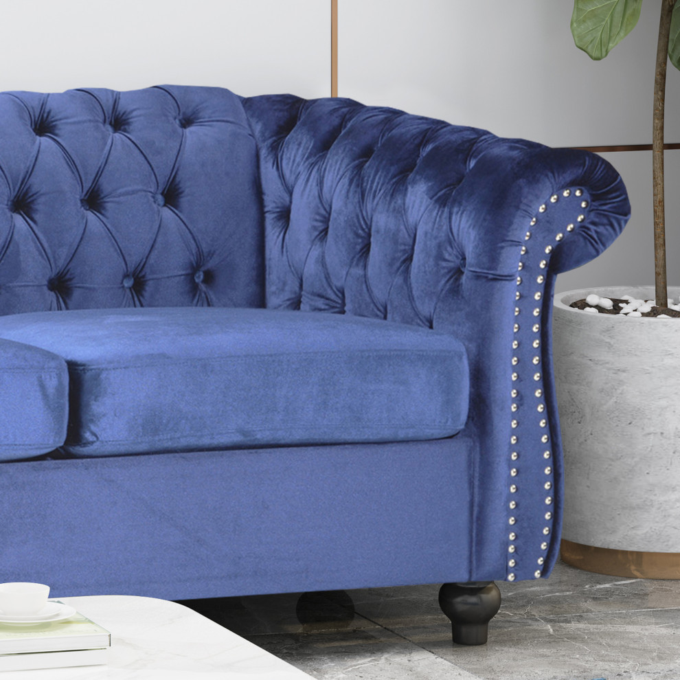 Garrison Tufted Chesterfield Velvet 3 Seater Sofa   Traditional   Sofas   by GDFStudio  Houzz