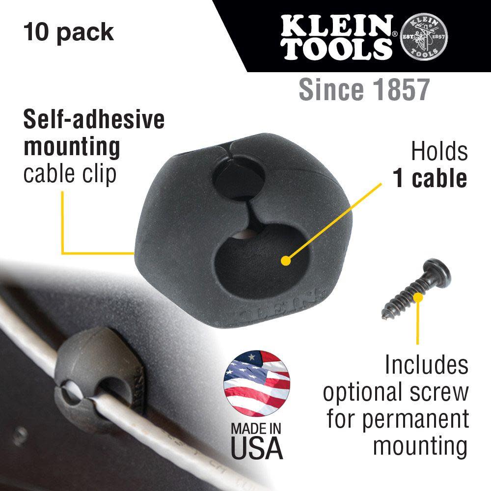 Klein Tools Self Stick 1 Slot Cable Clips 10pk