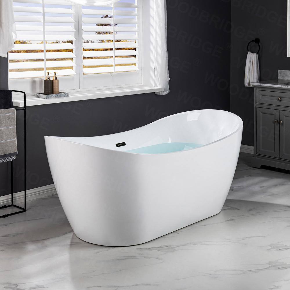 WOODBRIDGE Moulins 71 in. Acrylic FlatBottom Double Slipper Bathtub with Matte Black Overflow and Drain Included in White HBT5618