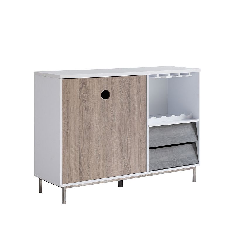 FC Design White and Dark Taupe and Distressed Grey Wine Cabinet with 2 Drawers and 2 Doors