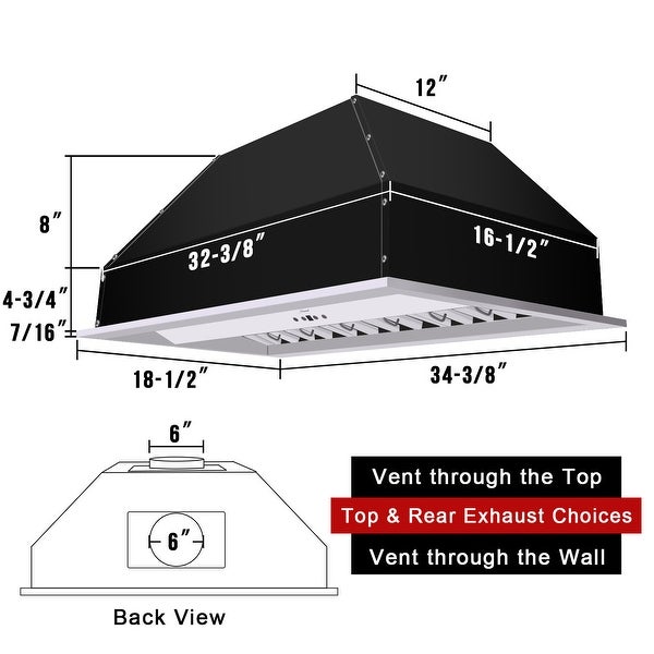 30-36in.Insert Range Hood， Ultra Quiet， Powerful Suction Satin White Ducted Kitchen Vent Hood with LED Lights， 3-Speeds 600CFM