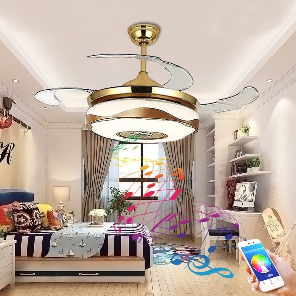 42 Inch Modern Ceiling Fan with 7 Colors Dimmable LED Lights， Bluetooth Music Player Remote Control Invisible Shopping - The Best Deals on Ceiling Fans | 41540850