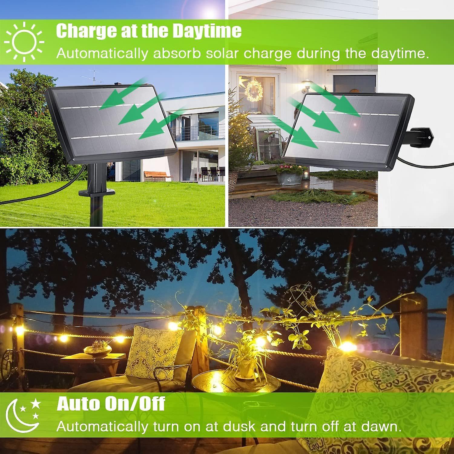 100ft Solar Outdoor String Lights With Remote - Usb Rechargeable Solar Powered Outdoor Patio Lights， Larger 5w Solar Panel ， Timer， Dimmable Shatterpr