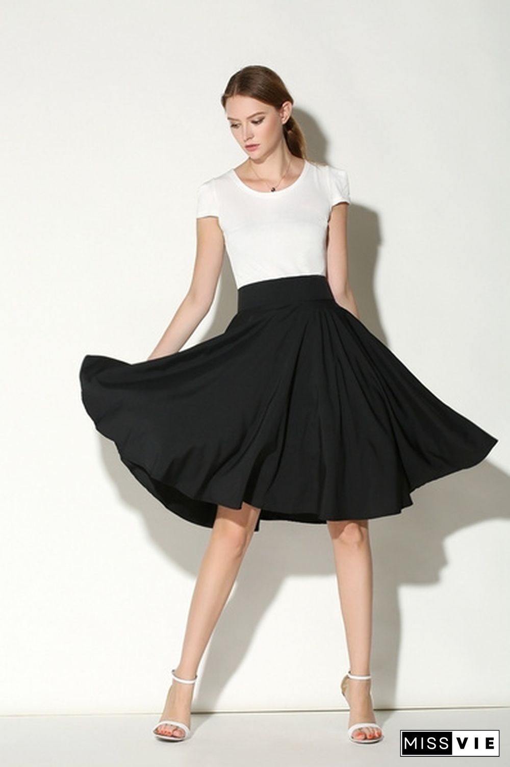 Women Summer Casual A-Line High Waist Skirt Vintage Elegant Pleated Skirt