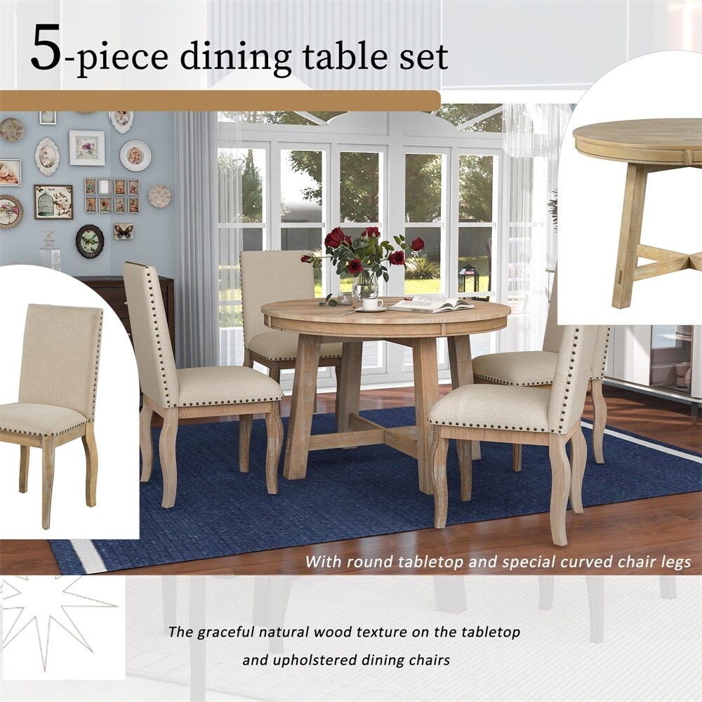 5 Piece Dining Table Set Extendable Dining Table and 4 Dining Chairs