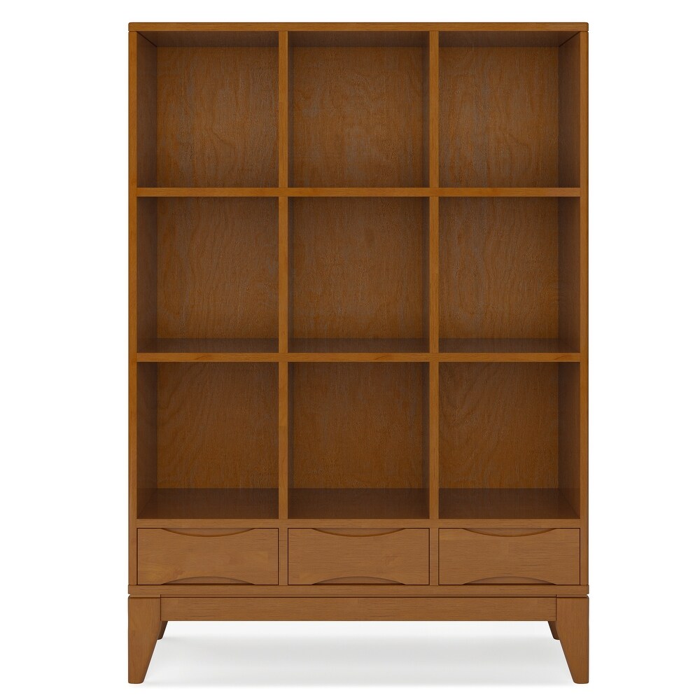 WYNDENHALL Pearson SOLID HARDWOOD 58 inch x 42 inch Mid Century Modern Cube Storage Bookcase with Drawers