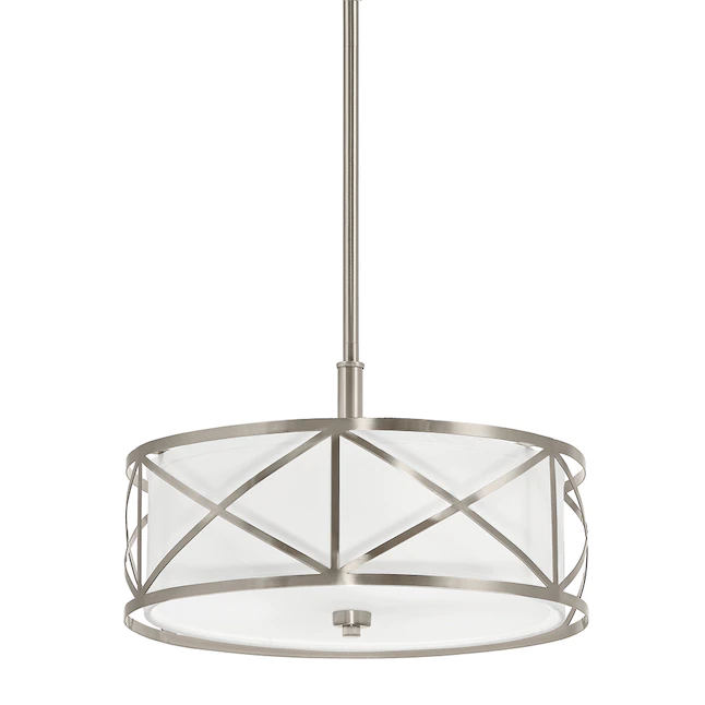 Kichler 34720 Edenbrook 3-Light Brushed Nickel Modern/Contemporary Etched Glass Drum Pendant Light