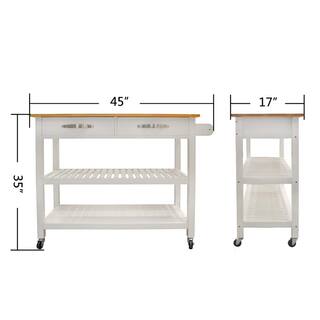 45 in. W White Wood Kitchen Island with 2-Lockable Wheels for Easy Storing and Fetching BF1663C475