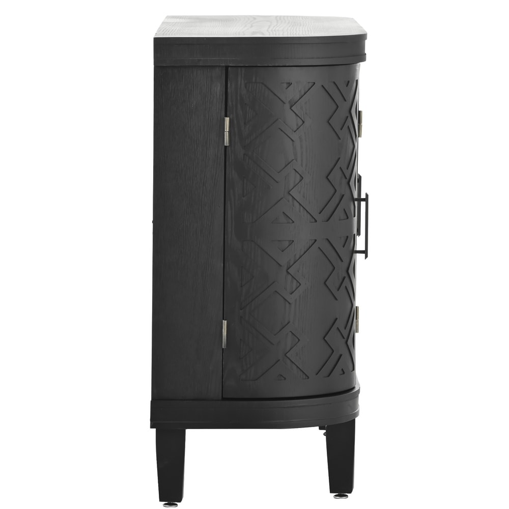 Black Wooden Entryway Storage Cabinet with Antique Pattern Doors