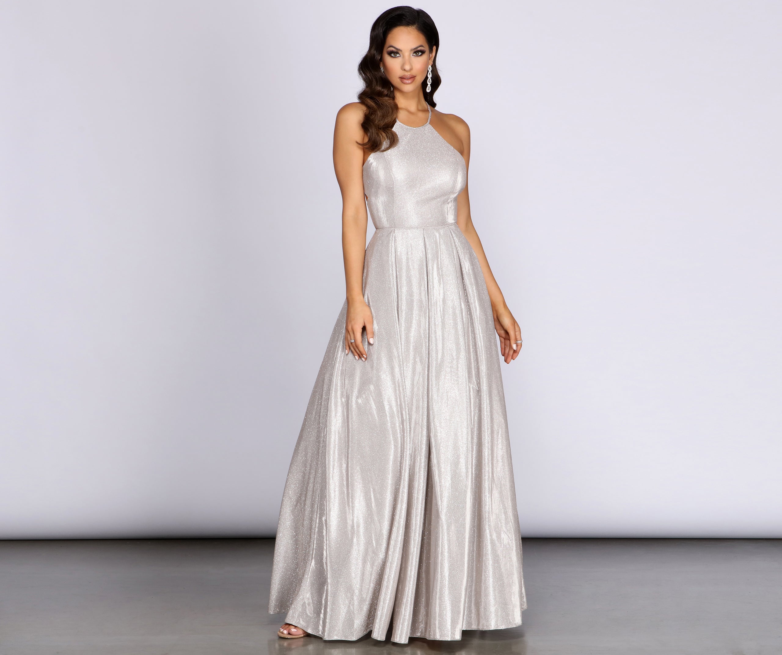 Milana Glitter Shine High Neck Ball Gown