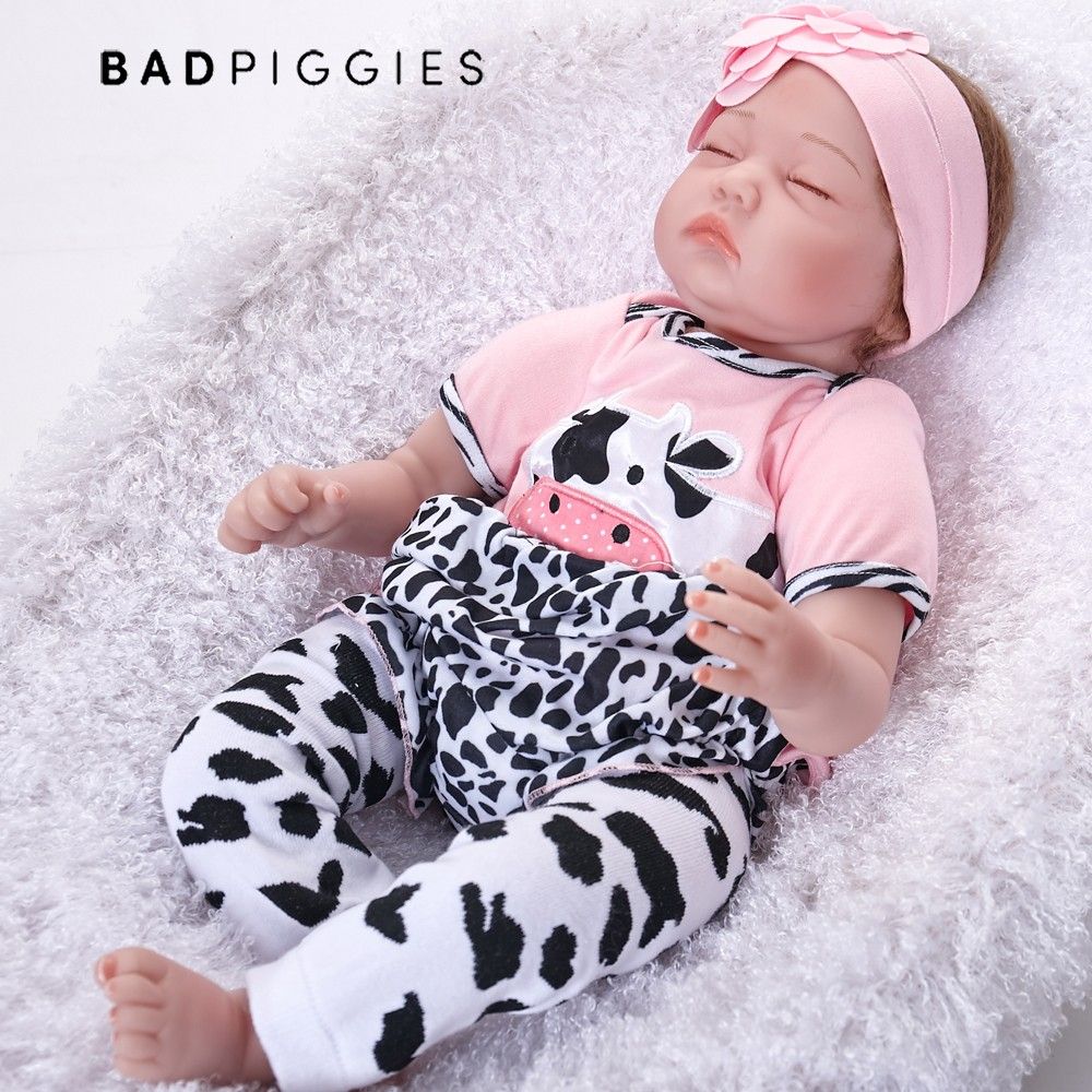 BadPiggies 22 inch Reborn Baby Dolls Girls Realistic Lifelike Handmade Dolls Toys Soft Vinyl Silicone Kids Gifts