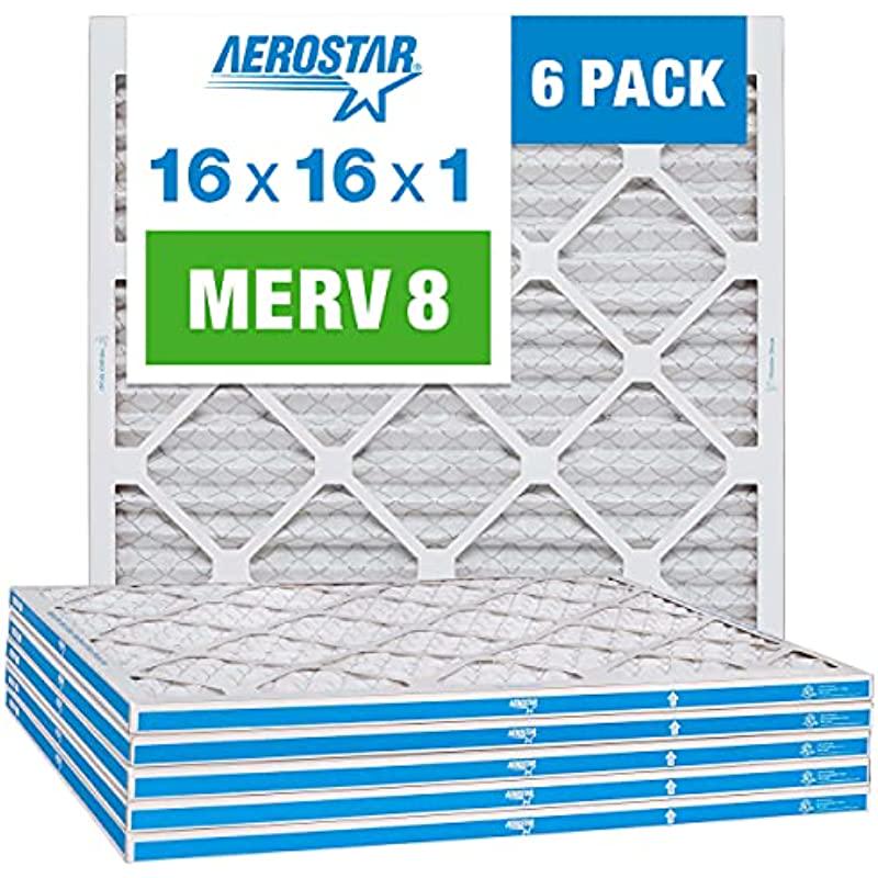 Aerostar 16x25x1 MERV 11 Pleated Air Filter， 6 Pack (Actual Size: 15 3/4 x 24 3/4 x 3/4 ) and Aerostar 16x16x1 MERV 8 Pleated Air Filter， 6 Pack (Actual Size: 15 3/4 x15 3/4 x3/4 )