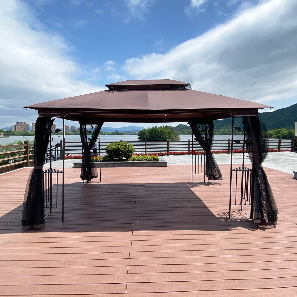 Brown2 13x10 ft Outdoor Gazebo Canopy Tent with Ventilated Roof