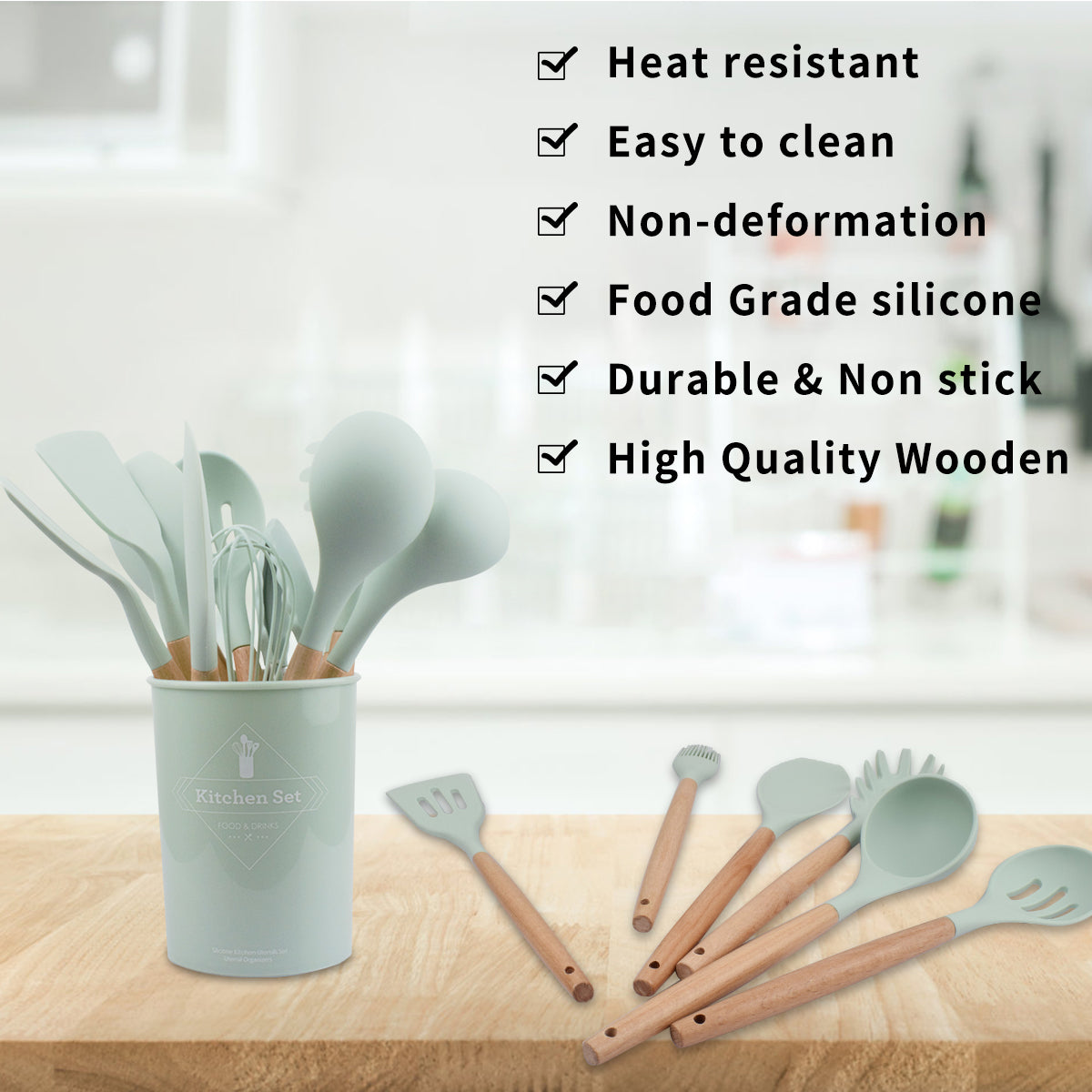 Sulythw Silicone Cooking Utensil Sets Kitchen Heat Resistant Cookware with Holder, 11PCS