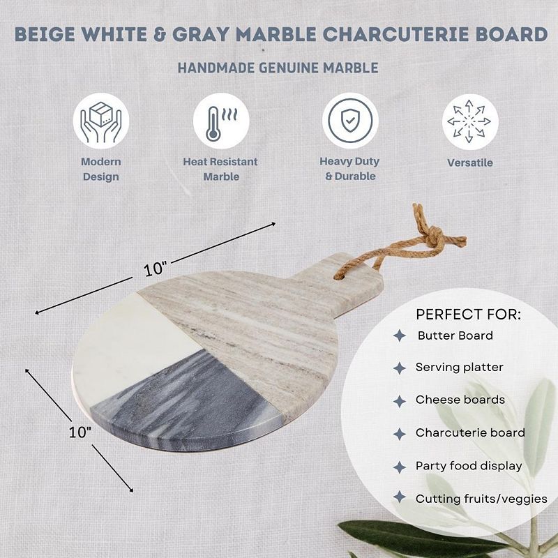 3 Tone Marble Charcuterie Board with Handle