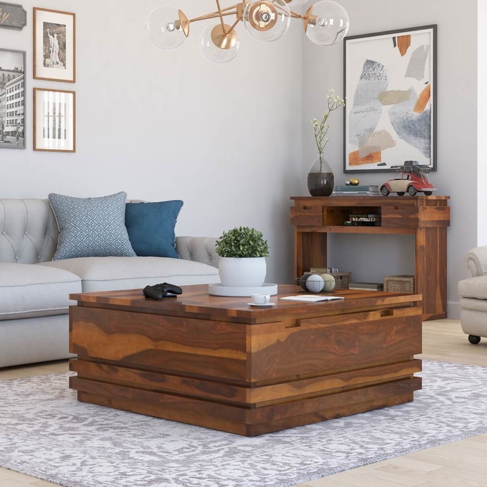 Modern Simplicity Rustic Solid Wood Coffee Table with 2 Drawers   Rustic   Coffee Tables   by Sierra Living Concepts Inc  Houzz