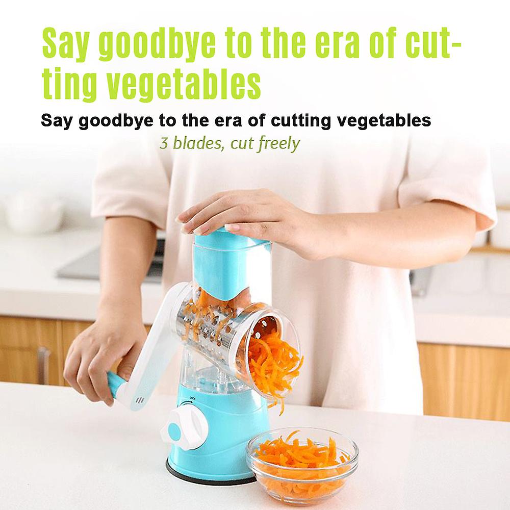 Sky Blue Multifunctional Vegetable Grater Rotary Cheese Grater Vegetable Slicer 3 Interchangeable Blades Easy Clean Rotary Grater Slicer For Fruit Veg