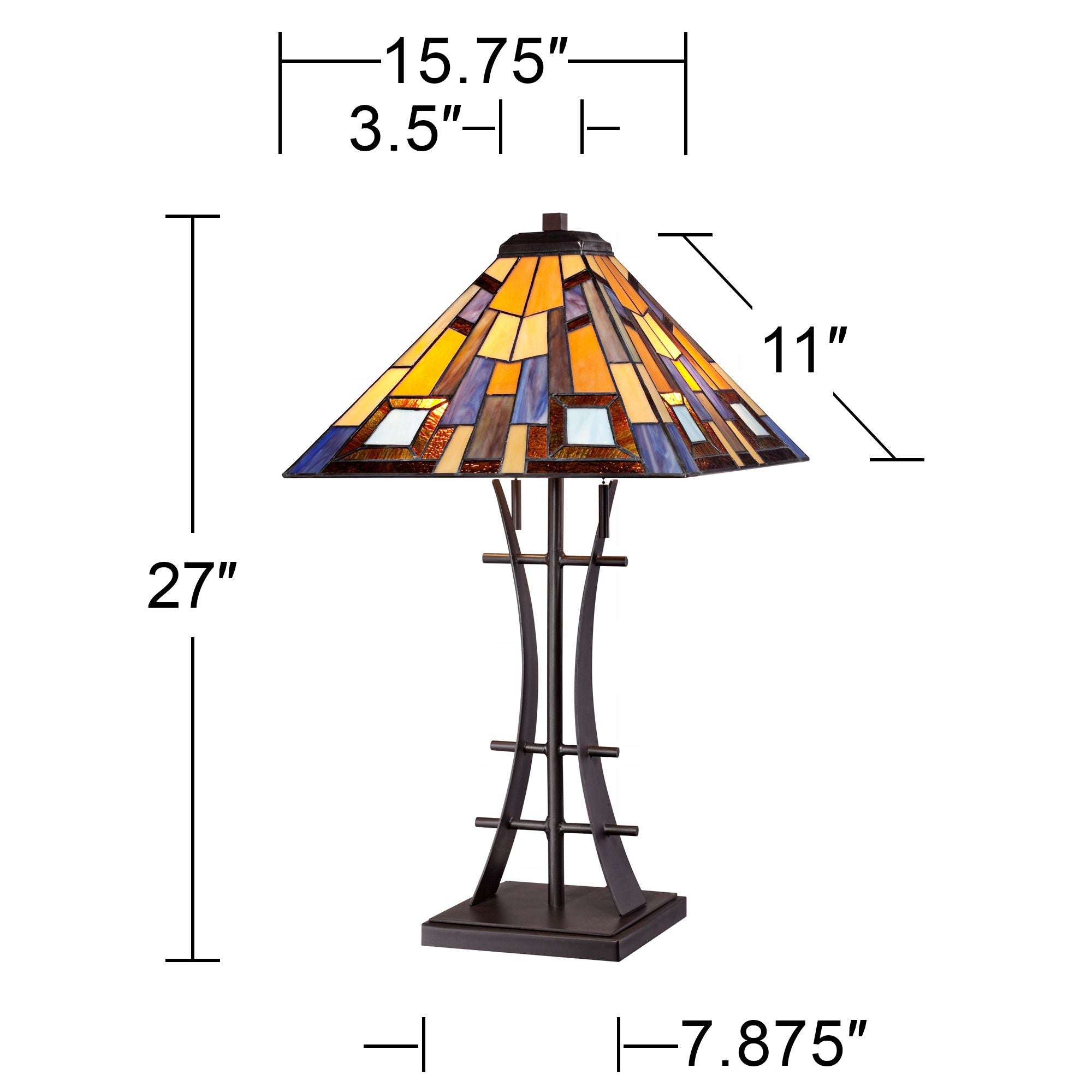 Robert Louis Tiffany Mission Table Lamp 27" Tall Iron Bronze Geometric Stained Glass Art Shade for Living Room Family Bedroom Bedside