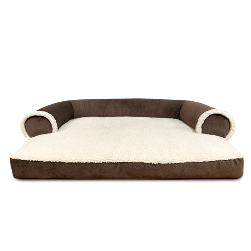 Dog Bed King Sofa-Style Faux Suede and Sherpa Pillow Cushion Dog Bed. Machine Washable.  Extra Large， Brown