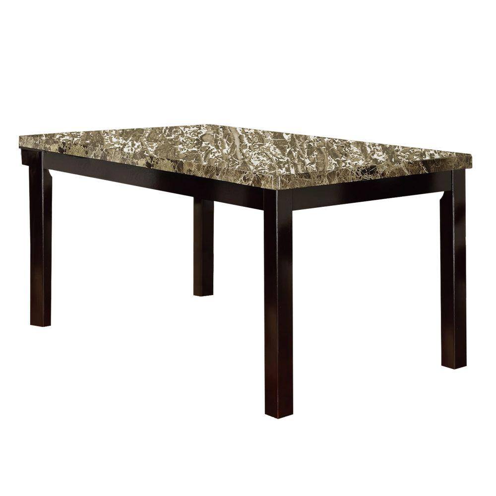 Benjara 60 in. 1-Piece Brown Faux Marble and Pine Wood Dining Table BM171261