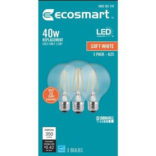 EcoSmart 40-Watt Equivalent G25 Globe Dimmable ENERGY STAR Clear Glass Filament LED Vintage Edison Light Bulb Soft White (3-Pack) FG-03396