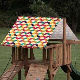 Monkey Bar TARPS 13 oz. 3D Cube Pattern (025) 47.5 in. x 89.5 in. Replacement Vinyl Playset Canopy Tarp 025-3dcube-48x90