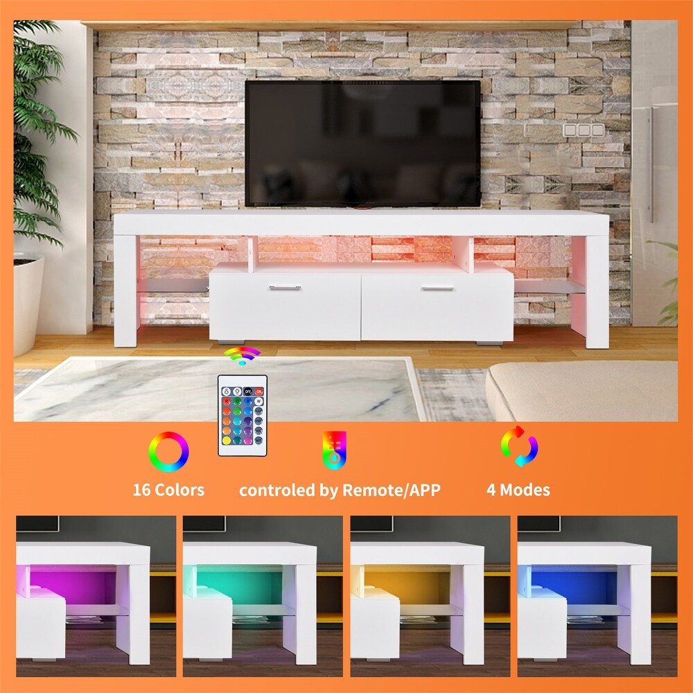 LED TV Stand Entertainment Centers for Up to 75 inch TV with Open Shelf and Drawers