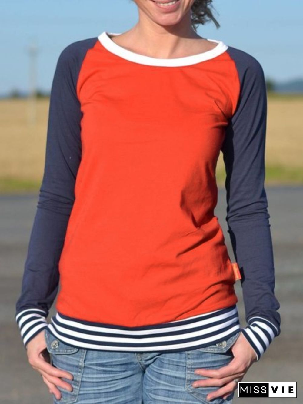 Casual Striped Crew Neck T-Shirts