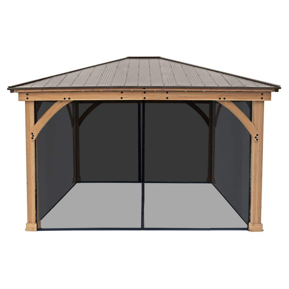 Yardistry 12 ft x 14 ft Meridian Gazebo Mosquito Mesh Kit with UV resistant Phifer Material and Easy Glide Tracks