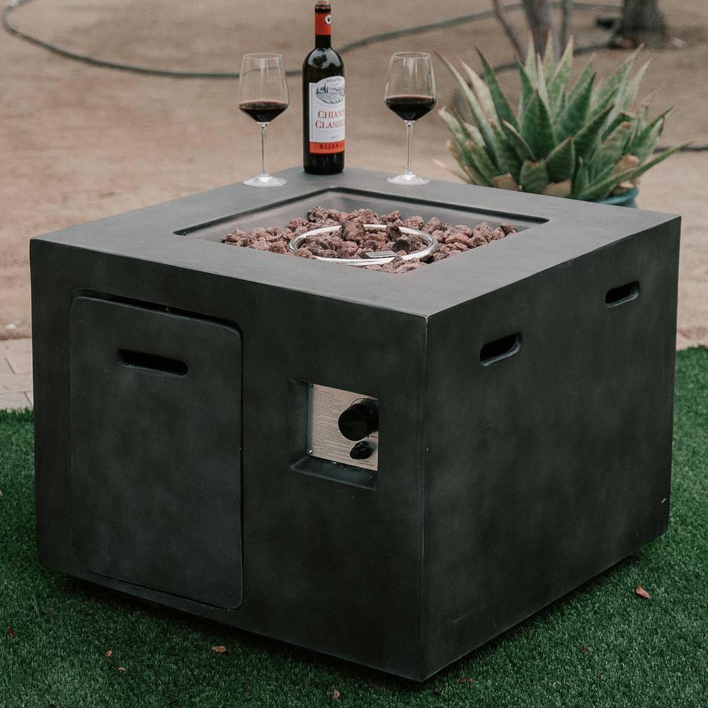 XBRAND 30 in. W x 23.6 in. H Outdoor Square MgOMetal Propane Gas Smokeless Fire Pit Table in Gray with Lava Rocks ProPitXZ46